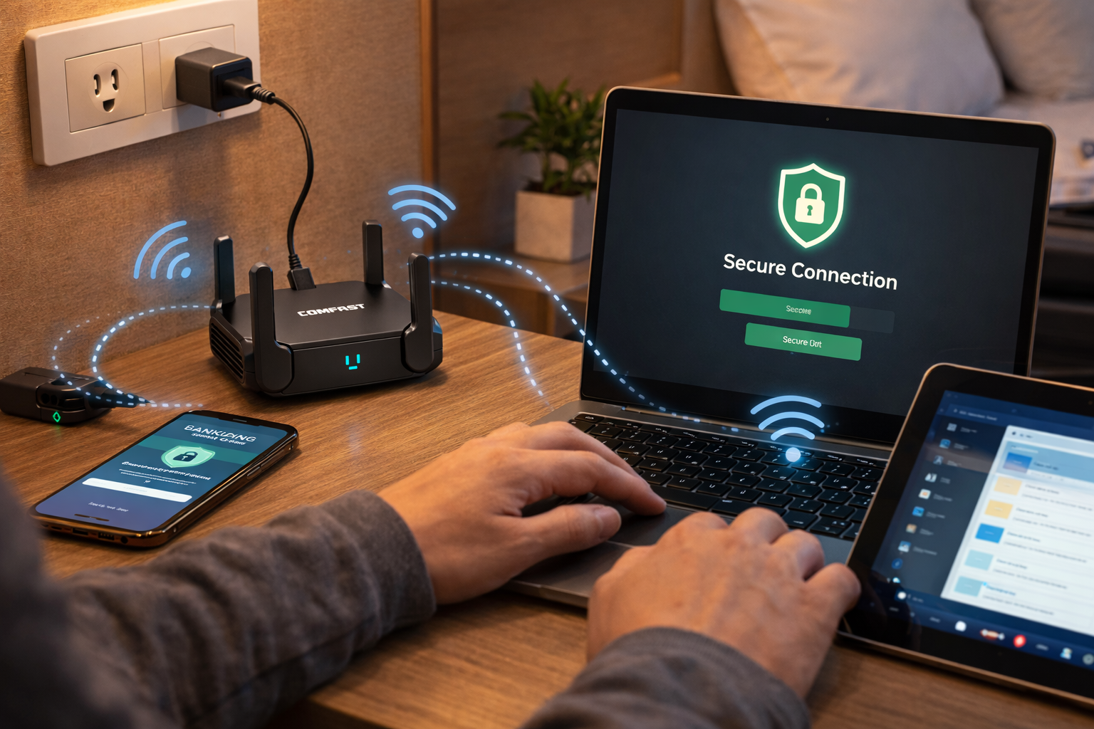 remote work setup using travel router in hotel room remote work setup using travel router in hotel room