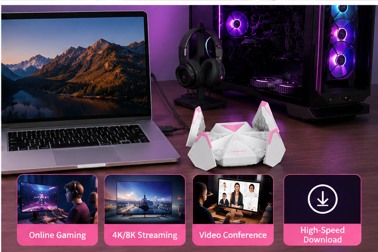 COMFAST CF-988BE application scenarios for gaming, streaming, office, and downloads
